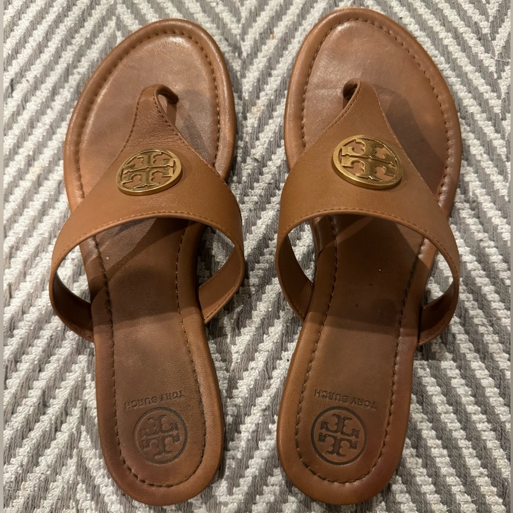 Tory Burch Judy Leather Thong Sandals Royal Tan US 8 - Picture 2 of 5